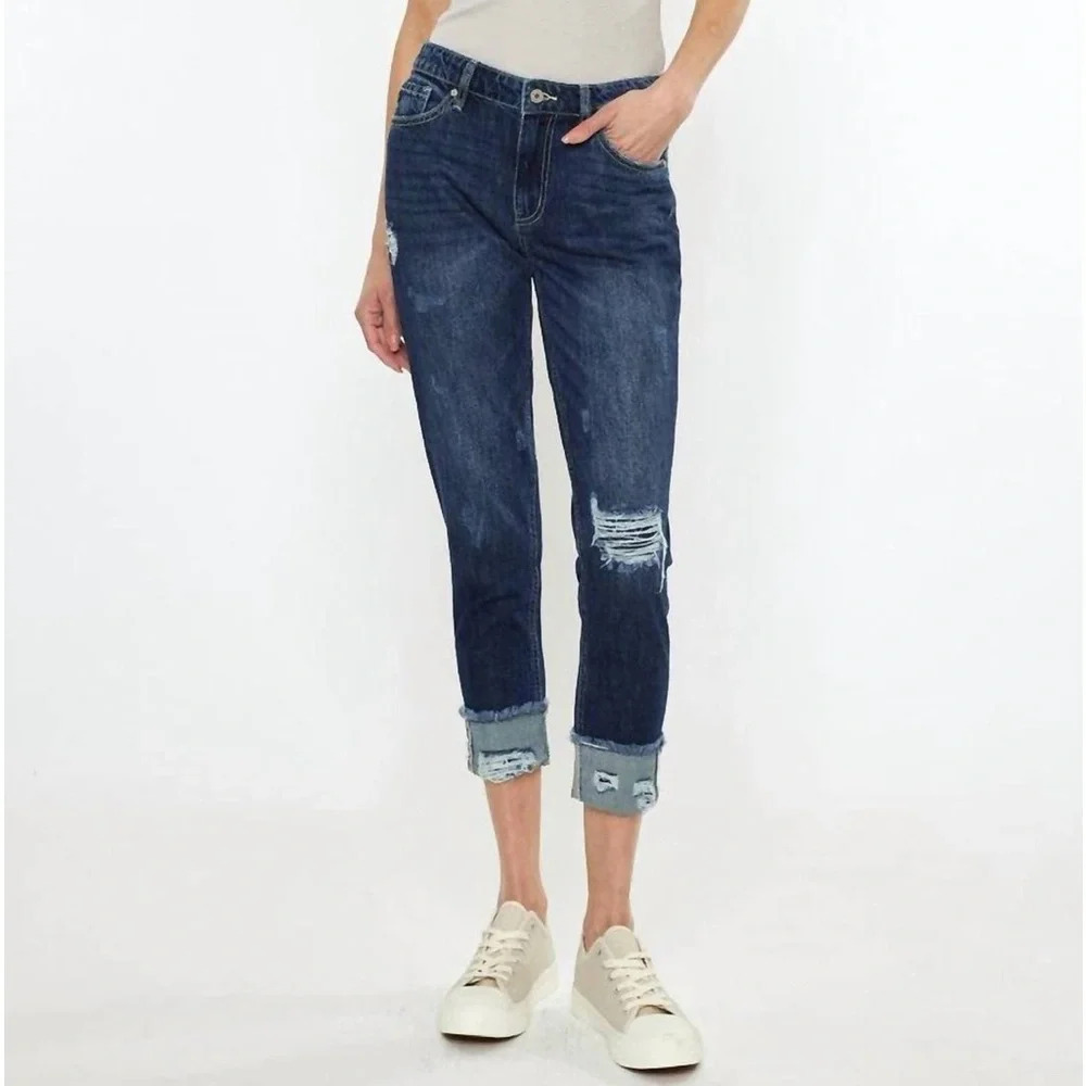 KanCan Bernice High Rise Boyfriend Distressed Jeans Dark Wash - NWOT - Size 26